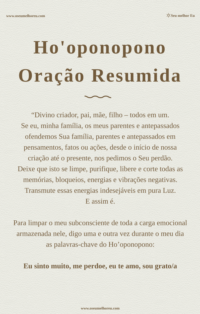 [Infográfico] HO'OPONOPONO - Oração Resumida